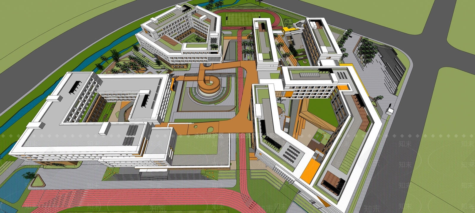 现代学校建筑SU模型精品下载_SketchUp模型_知末网