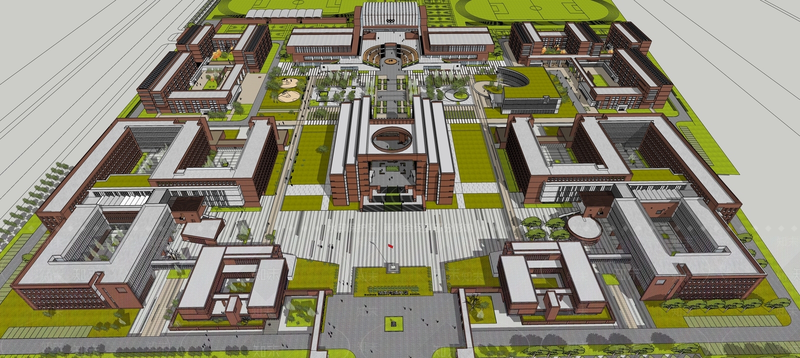 现代学校建筑SU模型精品下载_SketchUp模型_知末网