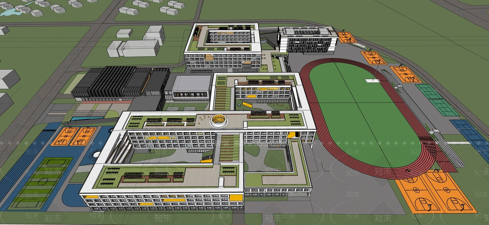 学校建筑SU模型精品下载_SketchUp模型_知末网