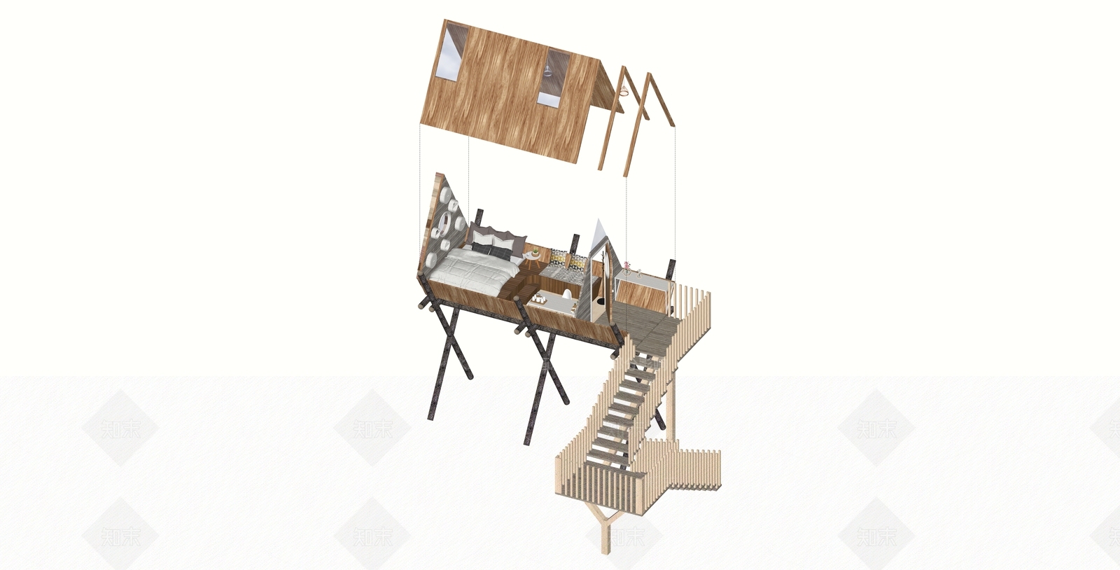 现代特色建筑木屋SU模型下载【ID:1123267778】