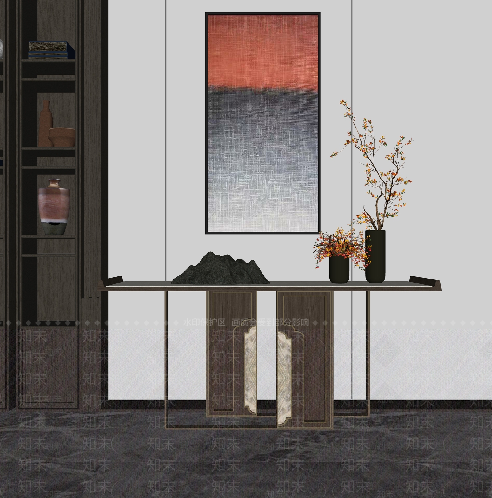 新中式端景条案SU模型下载【ID:1123268906】