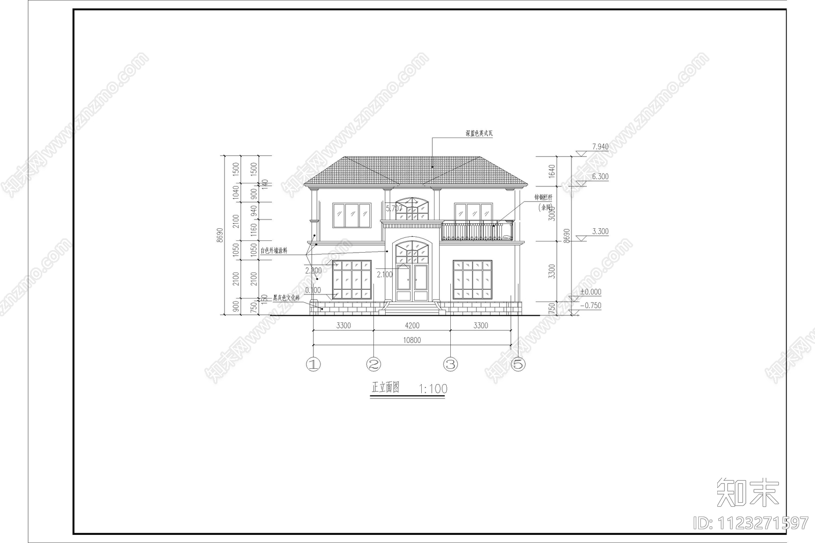 二层农村自建房常用别墅设计cad施工图下载【ID:1123271597】