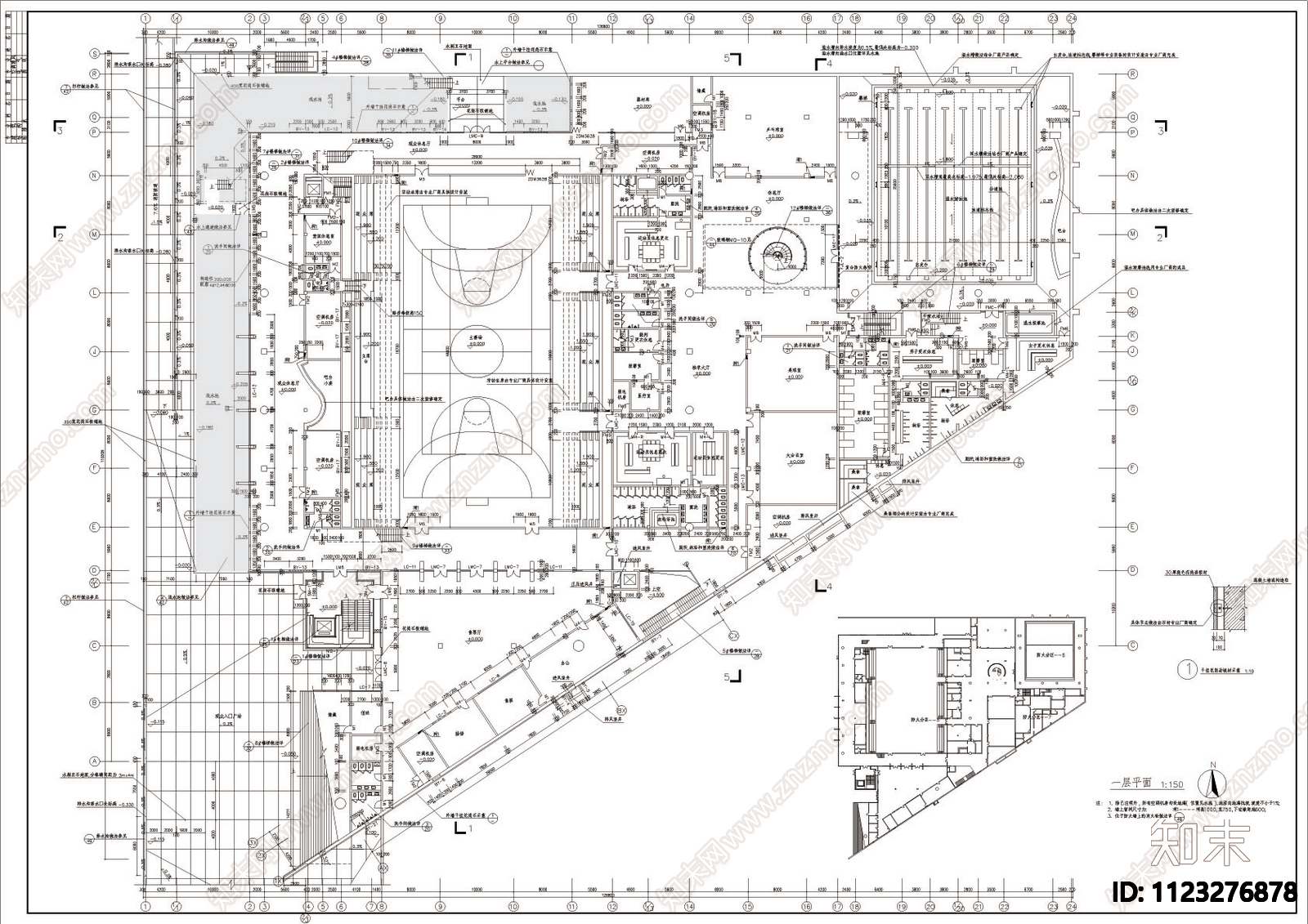 某体育馆全套建筑图cad施工图下载【ID:1123276878】