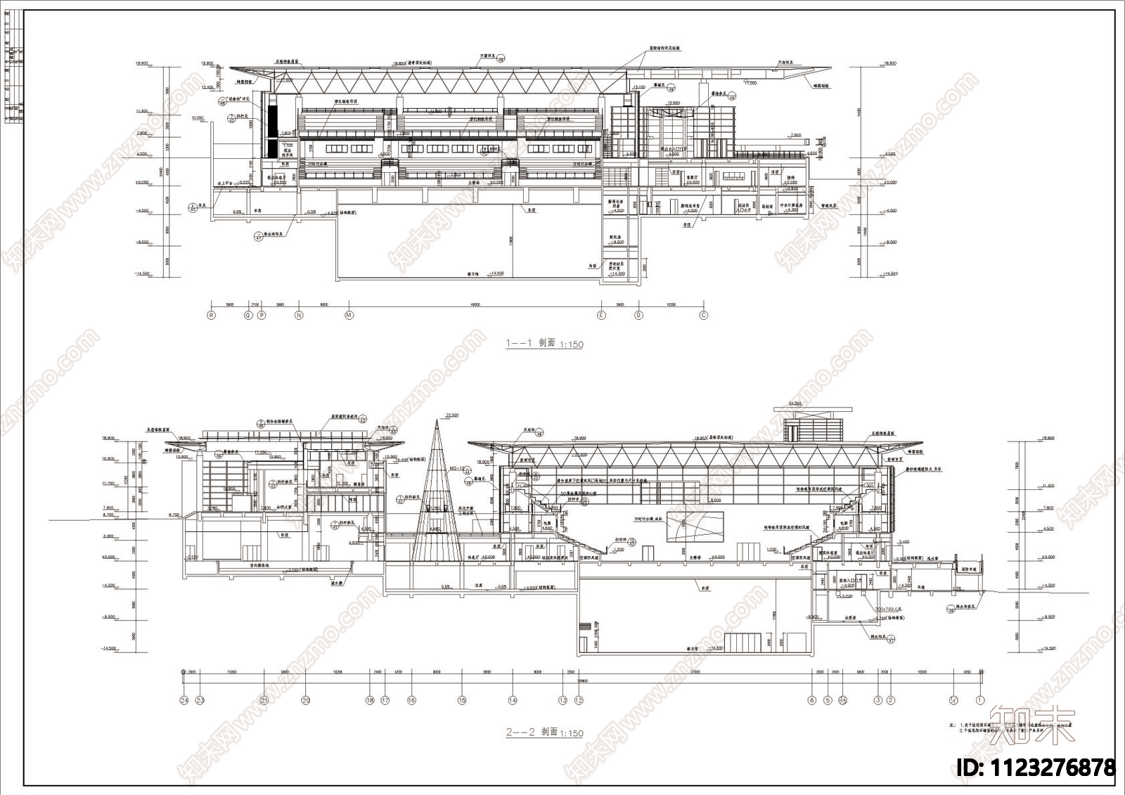 某体育馆全套建筑图cad施工图下载【ID:1123276878】