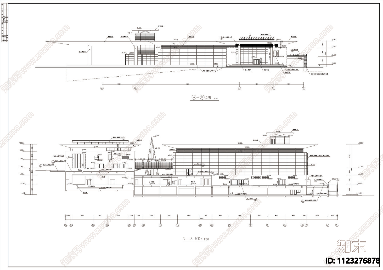 某体育馆全套建筑图cad施工图下载【ID:1123276878】