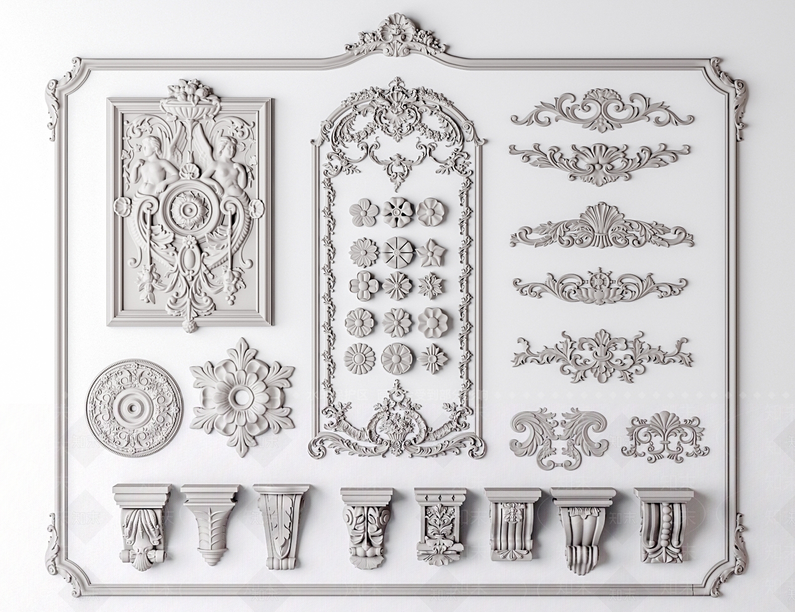 欧式古典石膏雕花SU模型下载【ID:1123278732】