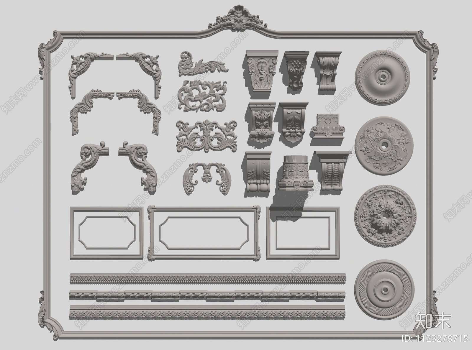 欧式古典石膏雕花SU模型下载【ID:1123278715】