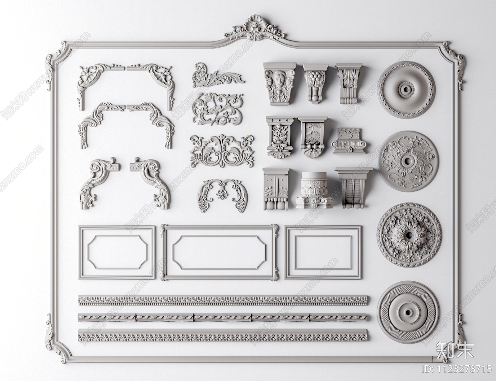 欧式古典石膏雕花SU模型下载【ID:1123278715】