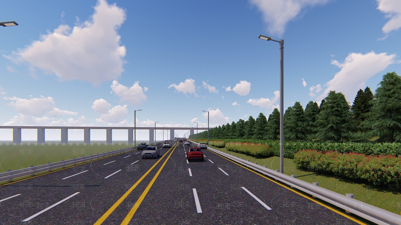现代道路景观SU模型下载【ID:1123278908】
