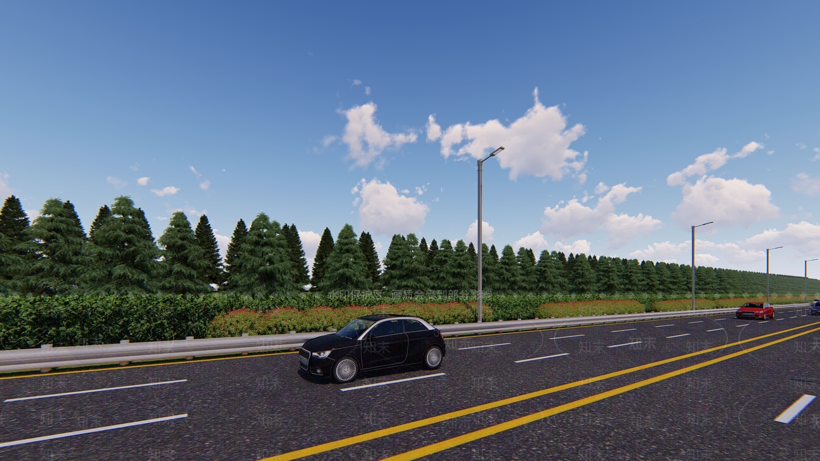 现代道路景观SU模型下载【ID:1123278908】