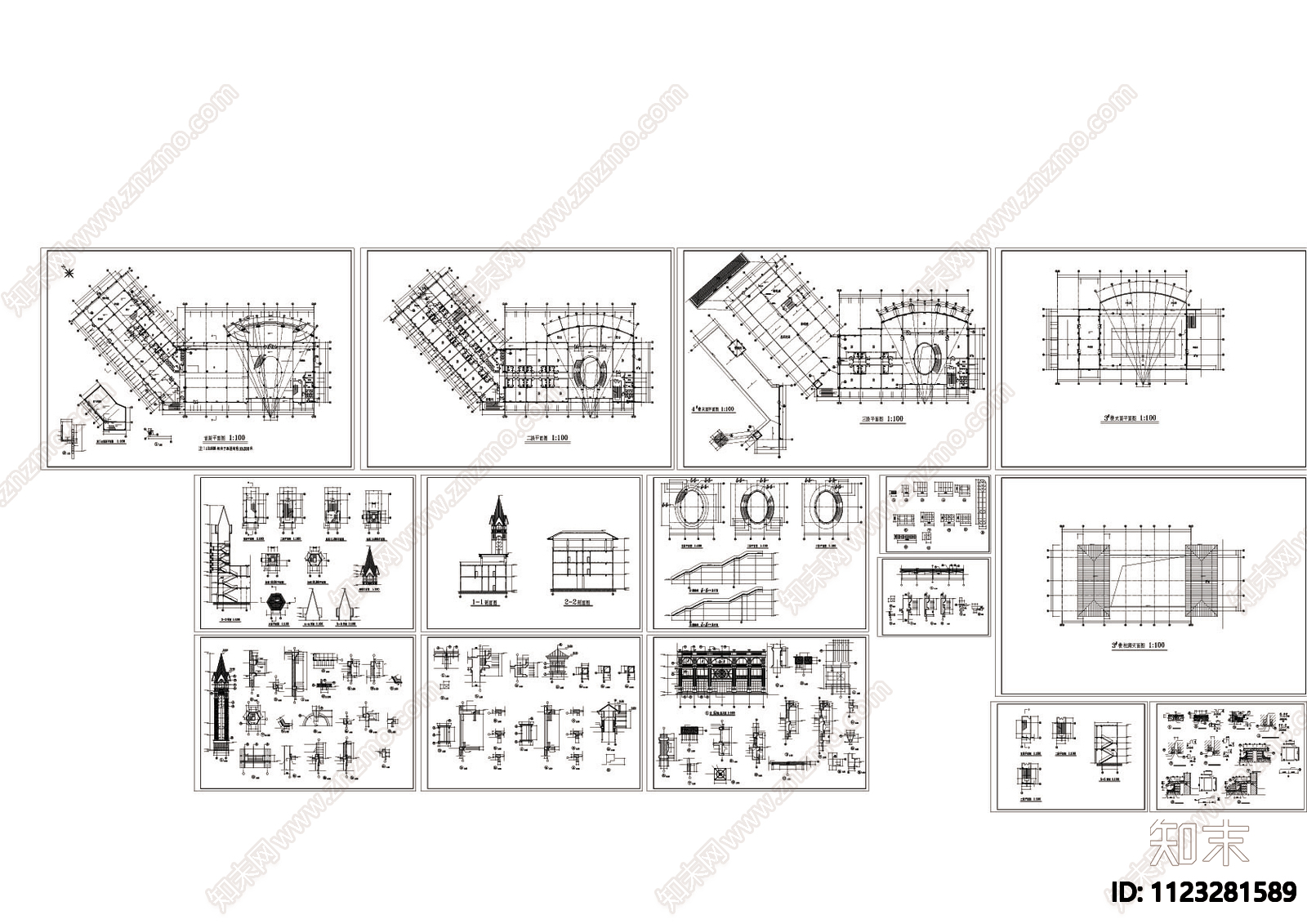 小区会所建筑图纸施工图下载【ID:1123281589】