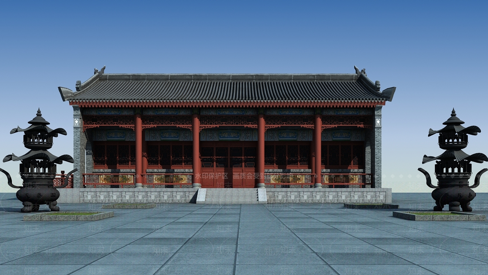 中式古建筑外观3D模型下载【ID:1123283821】