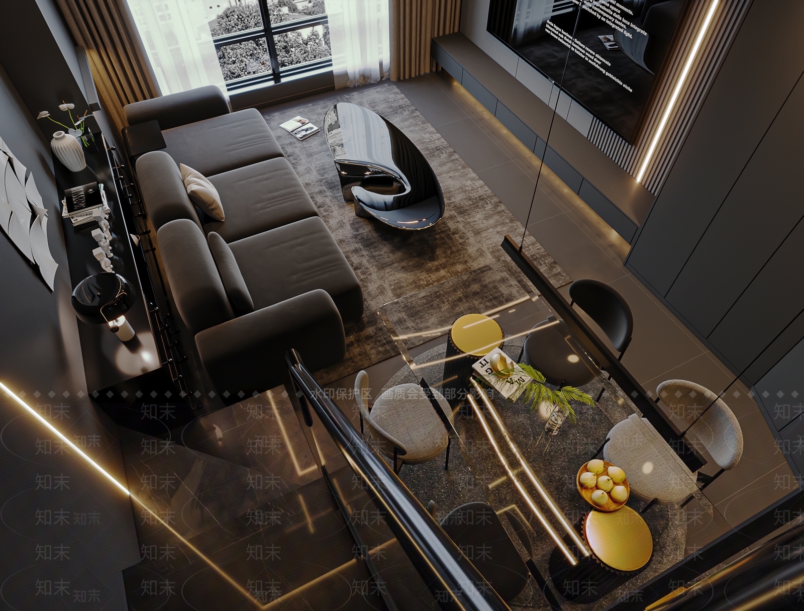 现代公寓客餐厅3D模型下载【ID:1123284344】