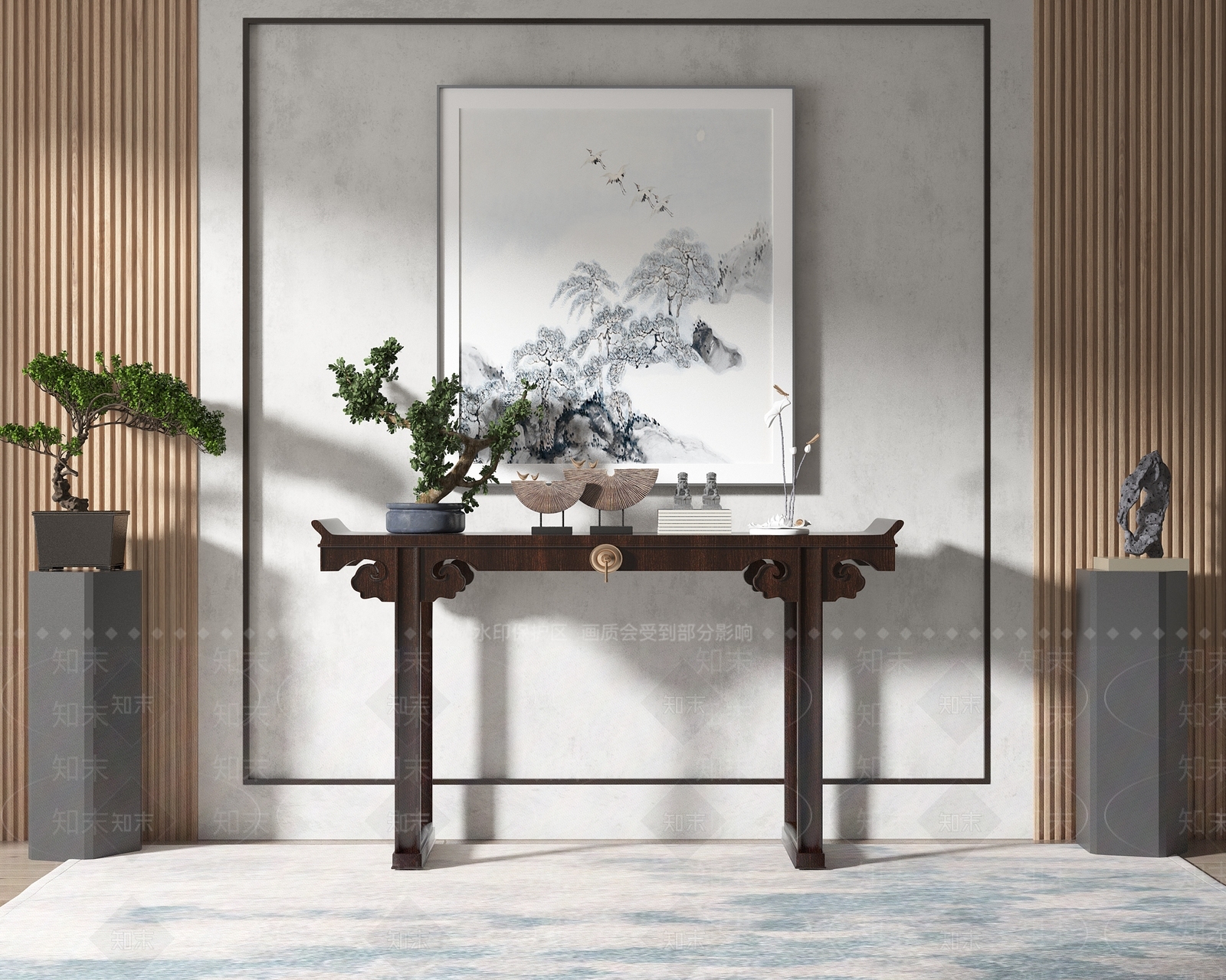 新中式端景条案SU模型下载【ID:1123286365】