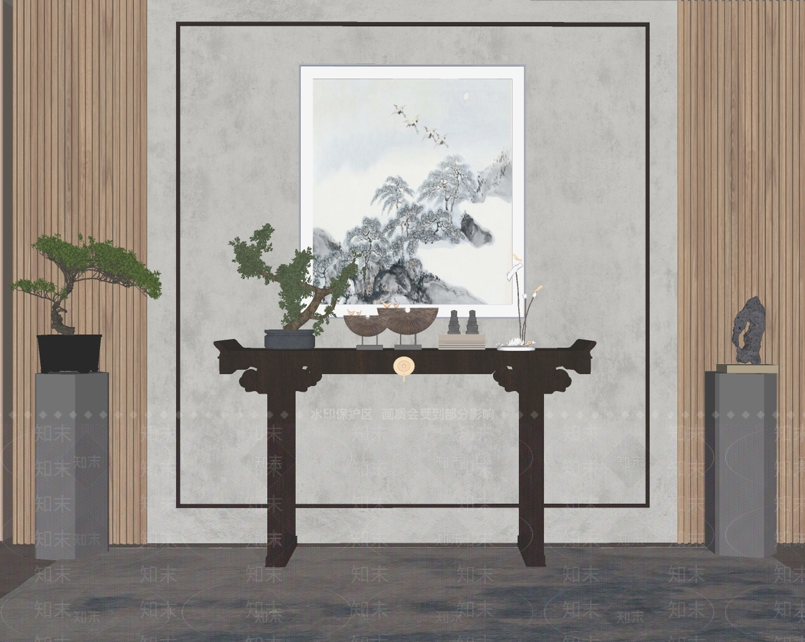新中式端景条案SU模型下载【ID:1123286365】