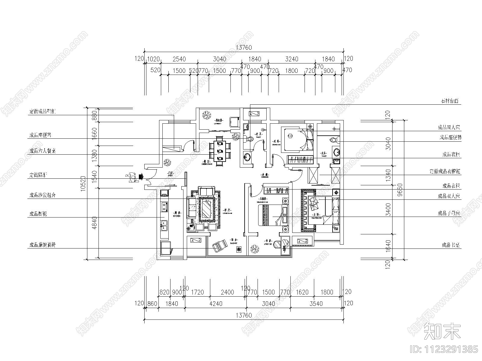 东南亚风格样板间cad施工图下载【ID:1123291385】