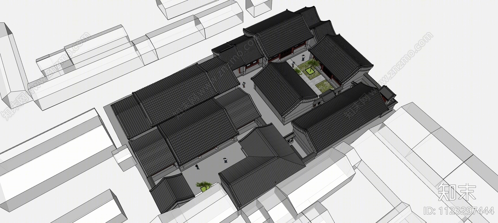 中式四合院SU模型下载【ID:1123297444】