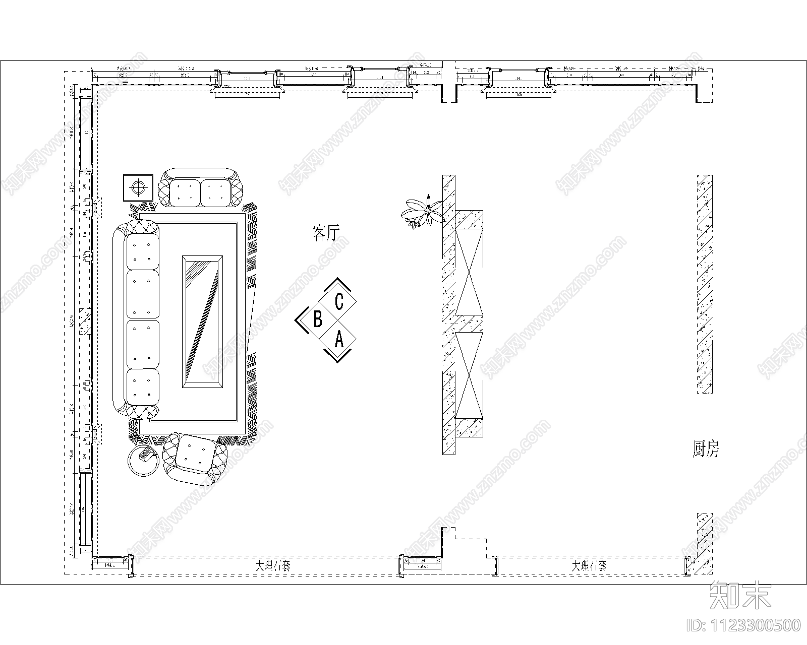 美式客餐厅整屋护墙板cad施工图下载【ID:1123300500】