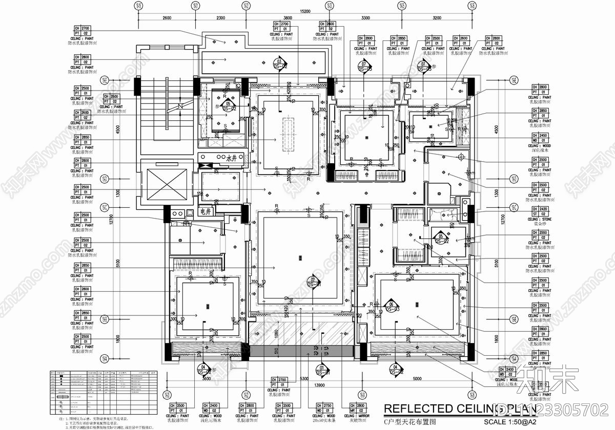 190㎡大平层cad施工图下载【ID:1123305702】