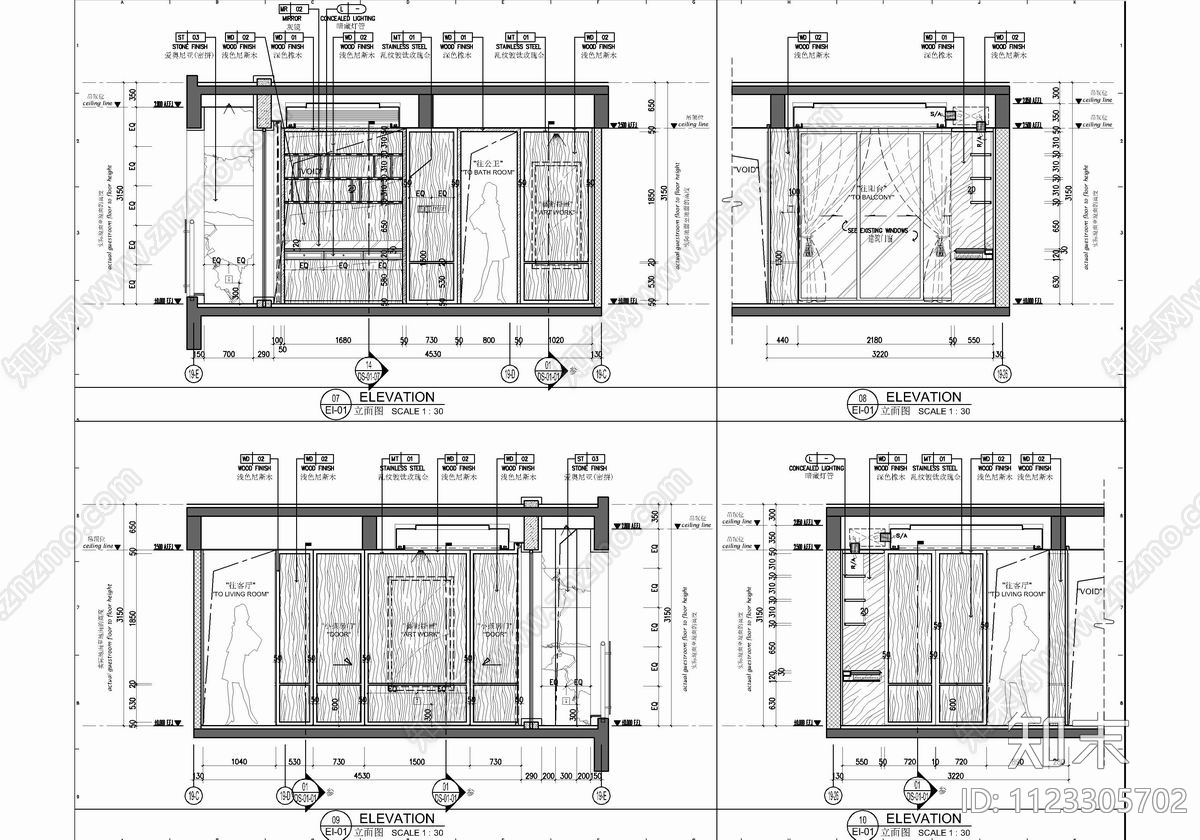 190㎡大平层cad施工图下载【ID:1123305702】