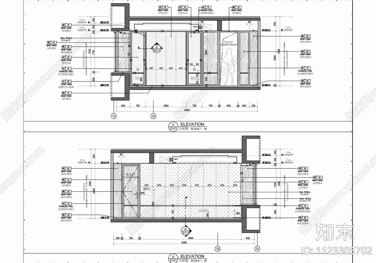 190㎡大平层cad施工图下载【ID:1123305702】