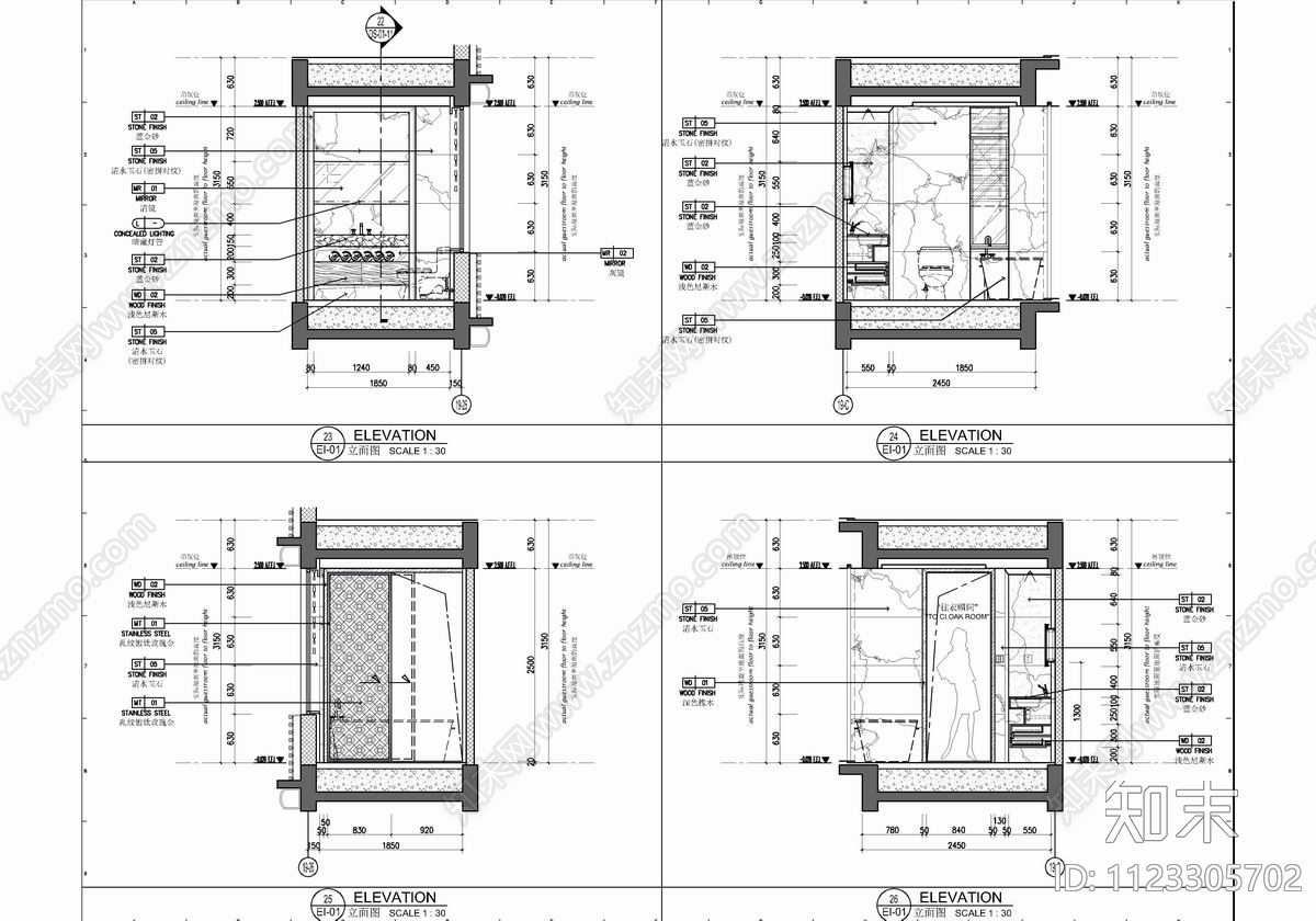 190㎡大平层cad施工图下载【ID:1123305702】