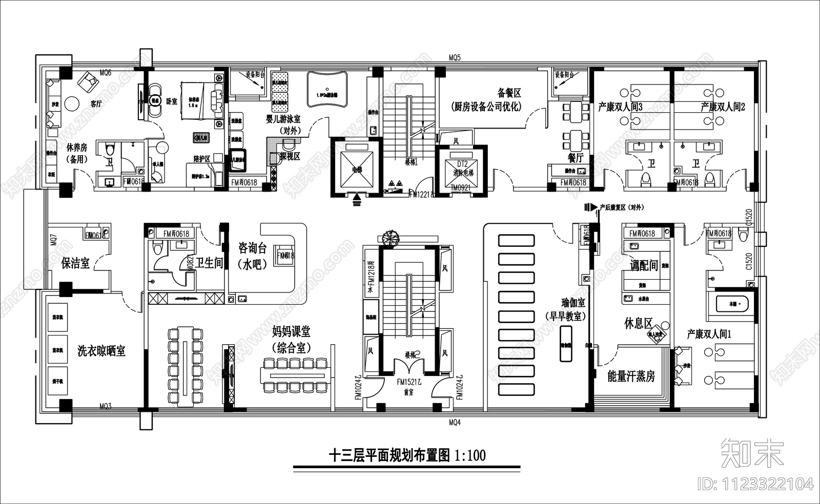 现代简约月子中心cad施工图下载【ID:1123322104】