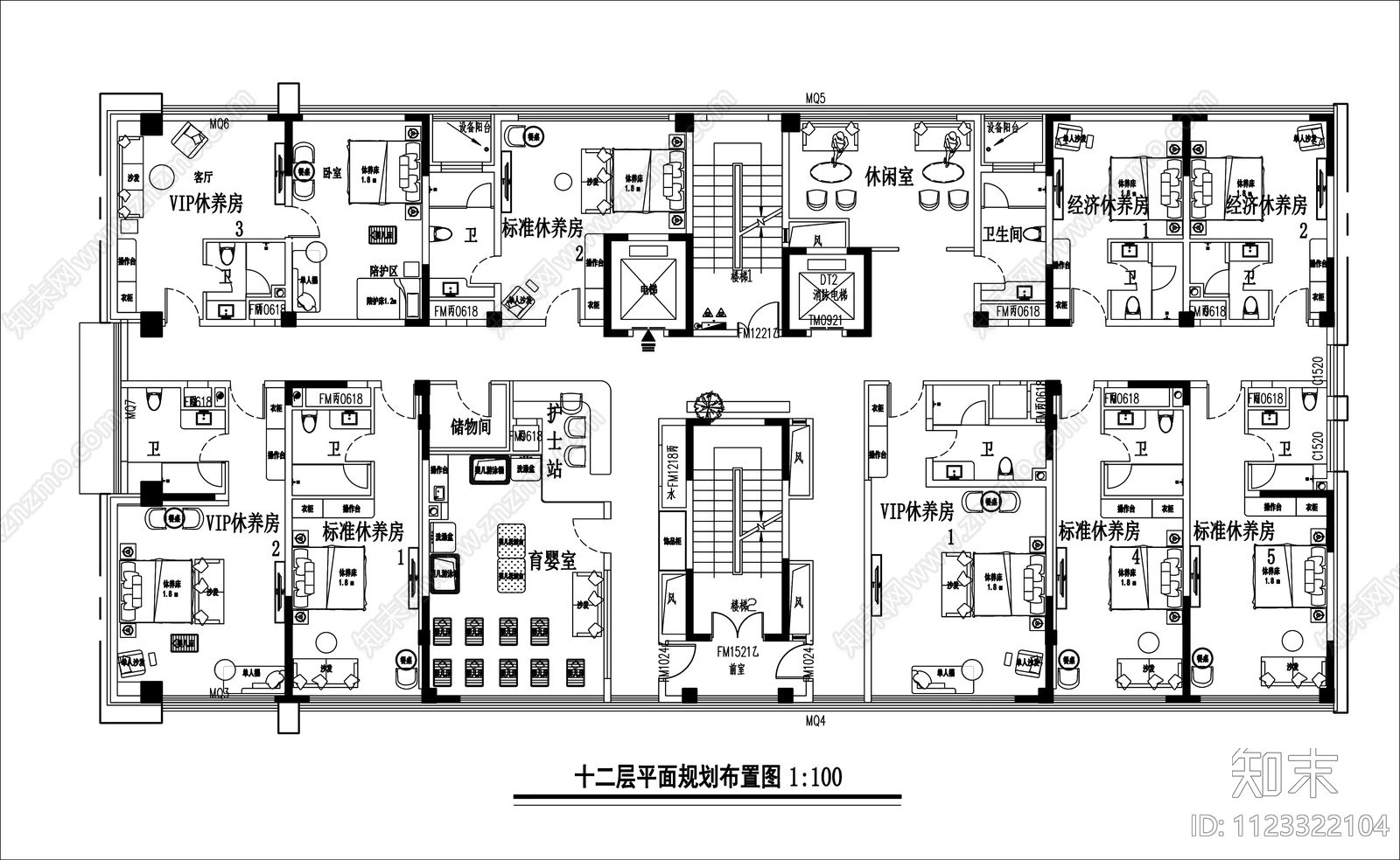 现代简约月子中心cad施工图下载【ID:1123322104】