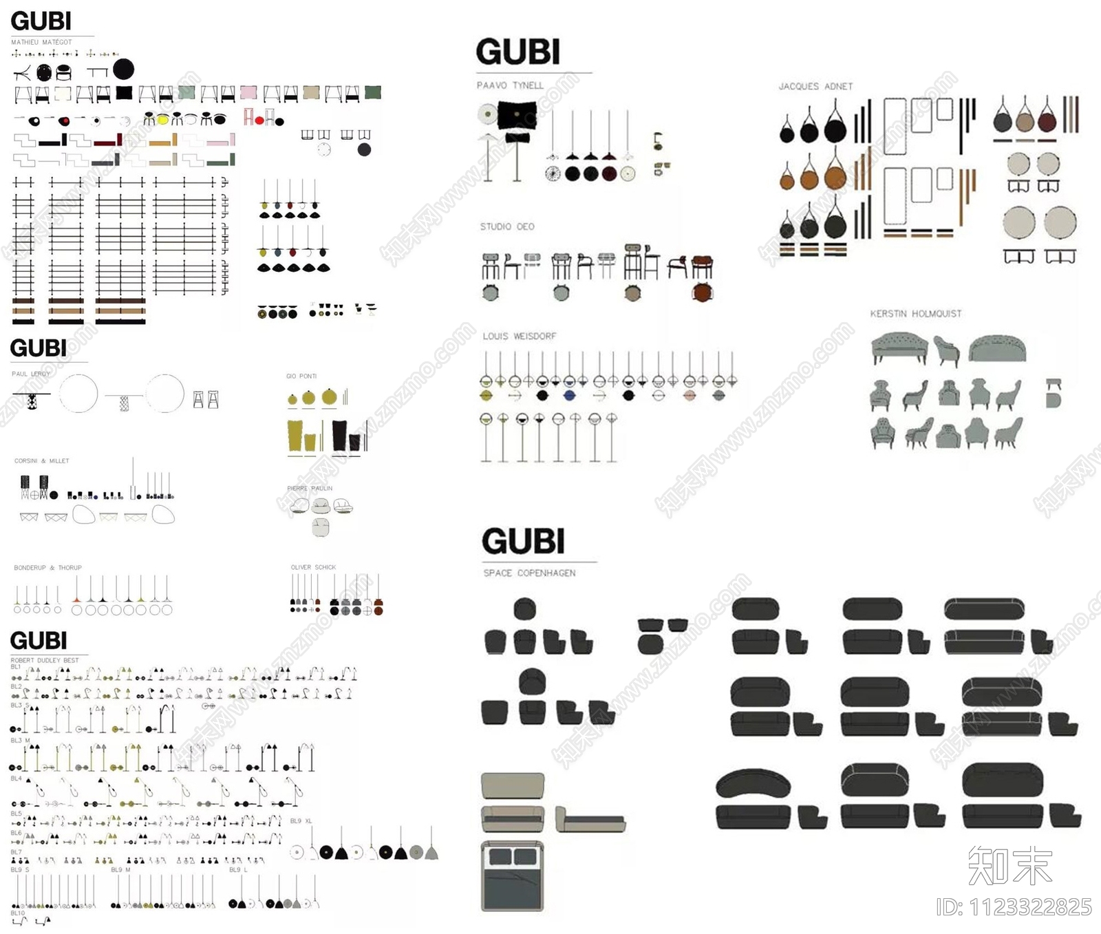 GUBI国外品牌家具平立面cad施工图下载【ID:1123322825】