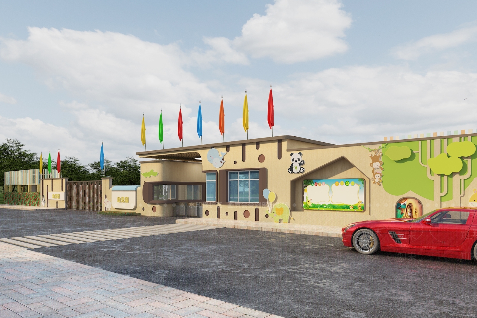 现代幼儿园入口大门3D模型下载【ID:1123323981】