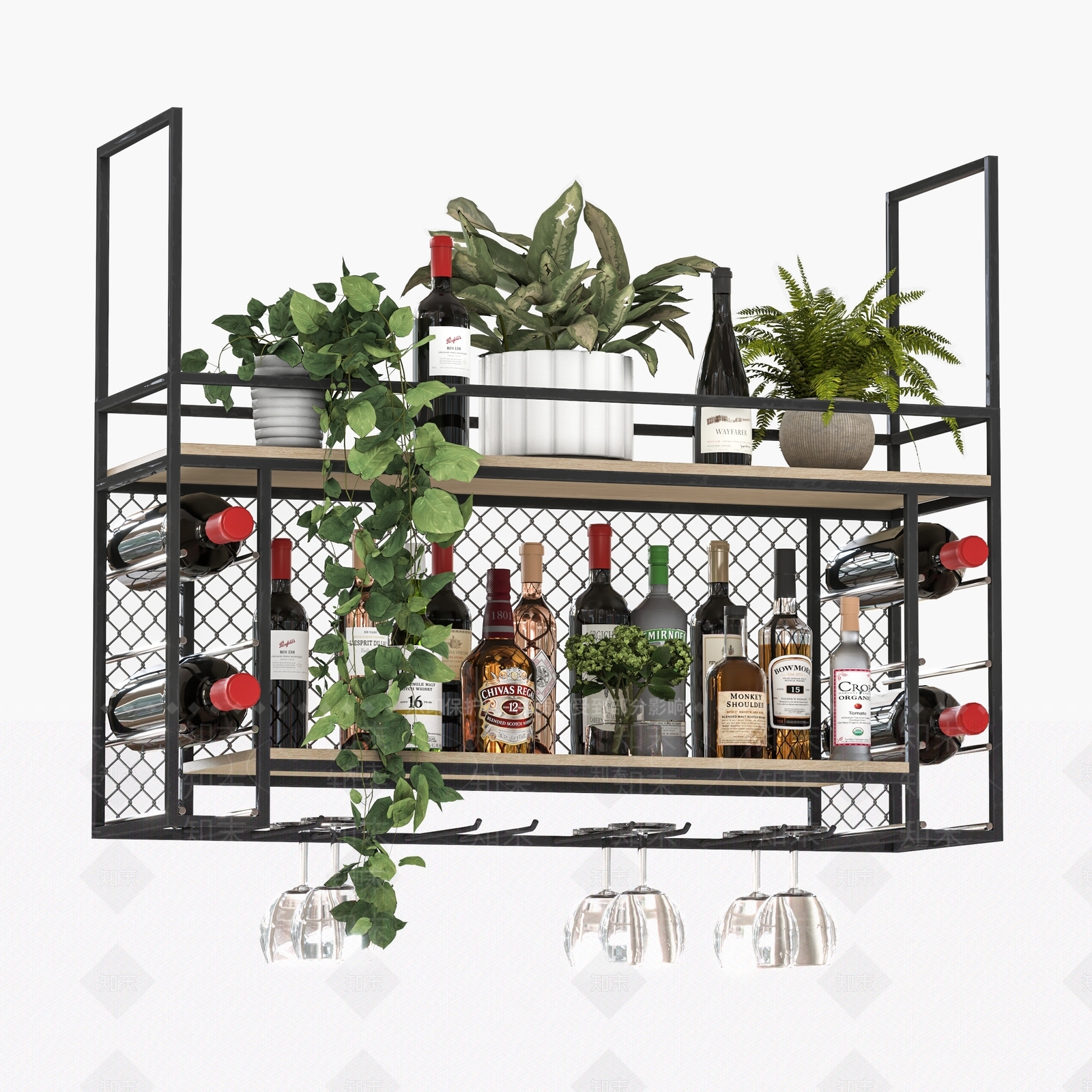 现代铁艺红酒吊架SU模型下载【ID:1123323750】