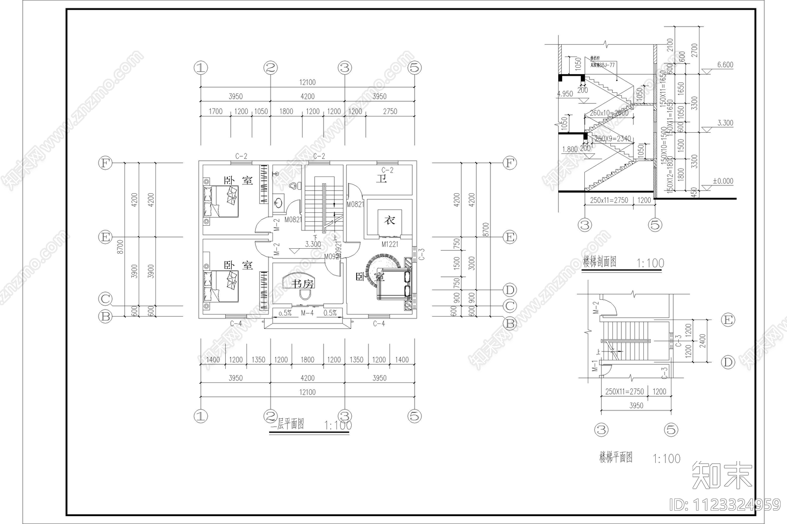 自建房别墅设计cad施工图下载【ID:1123324959】