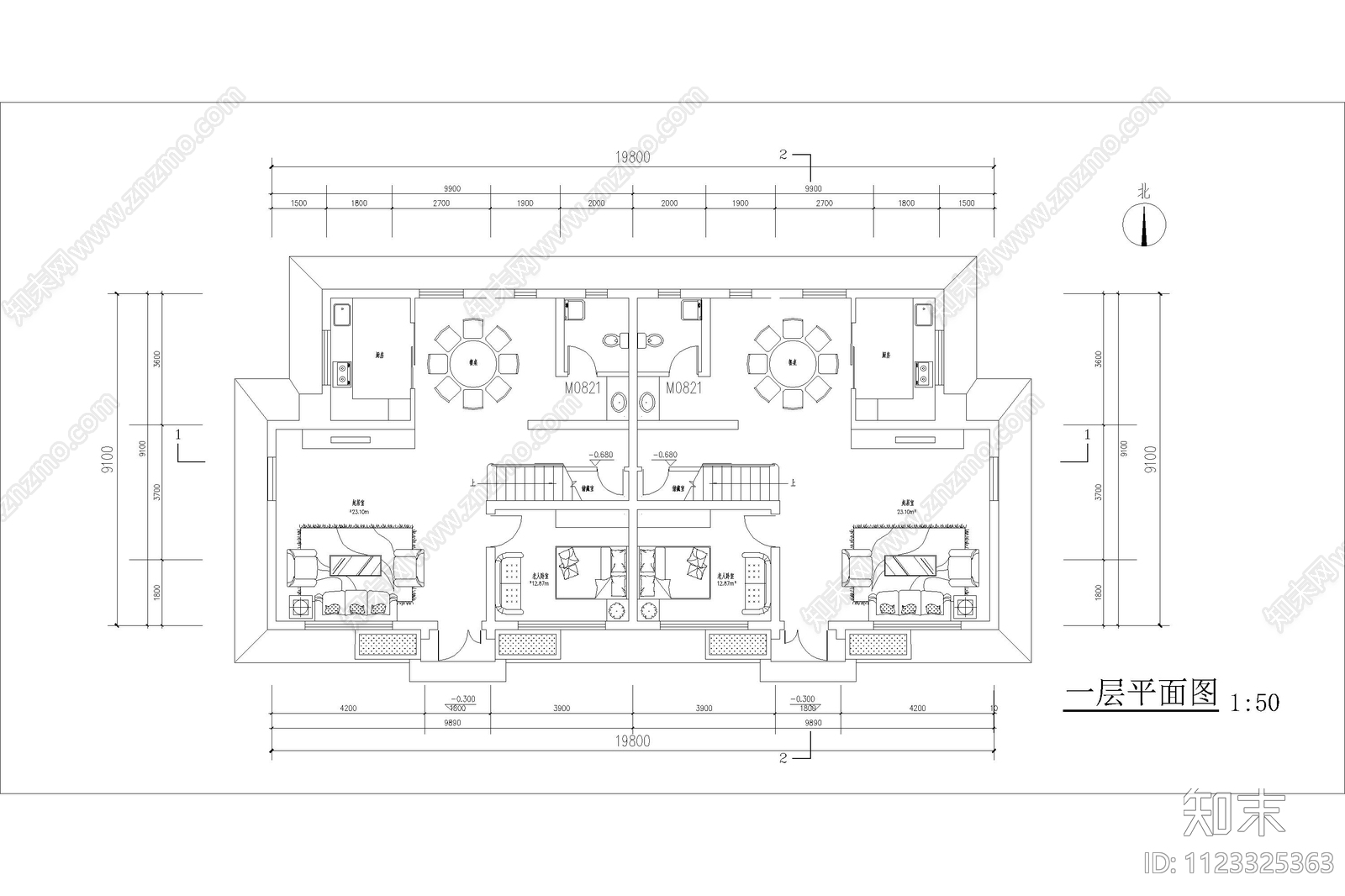 联排自建房别墅设计cad施工图下载【ID:1123325363】