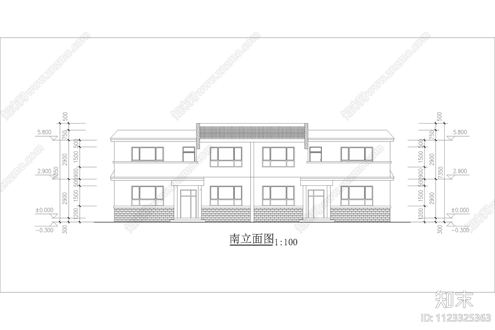 联排自建房别墅设计cad施工图下载【ID:1123325363】