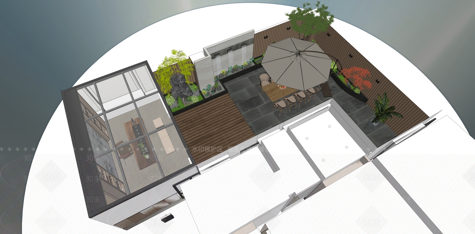 现代屋顶花园SU模型下载【ID:1123343079】_知末su模型网