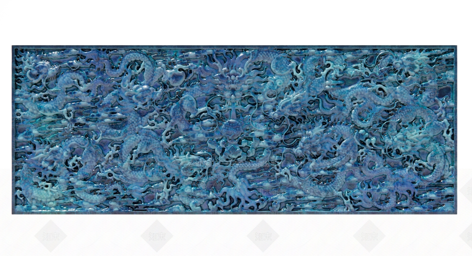 新中式九龙琉璃浮雕背景墙SU模型下载【ID:1123346142】