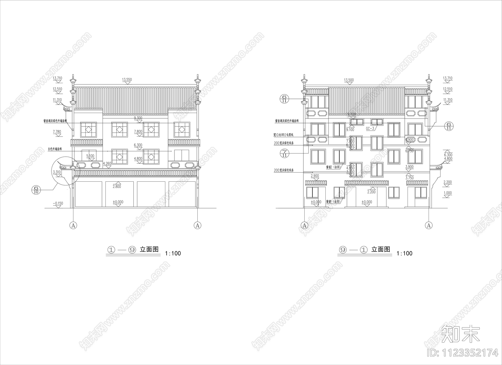 中式徽派建筑CAD施工图下载【ID:1123352174】