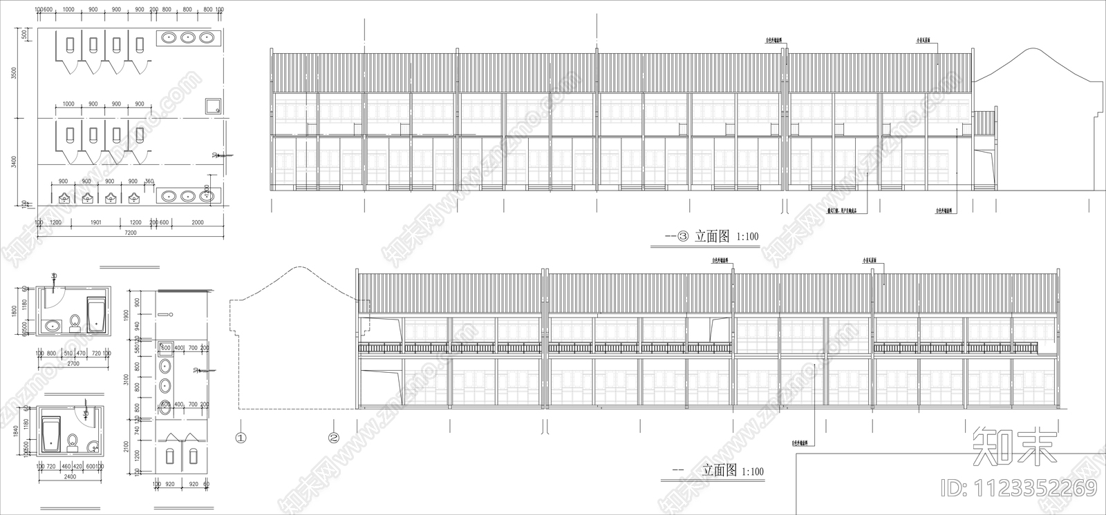 现代简约商业街建筑cad施工图下载【ID:1123352269】