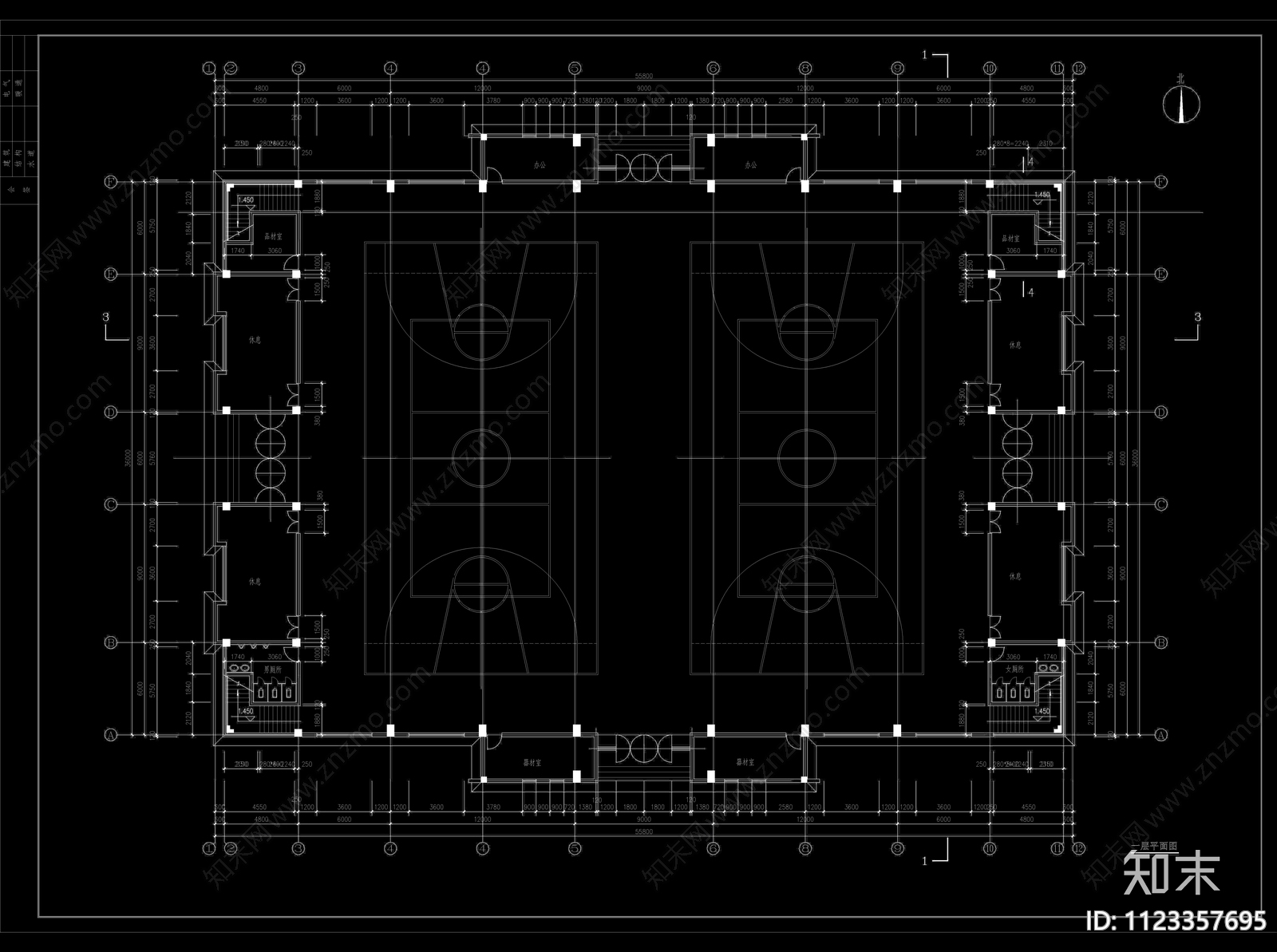 体育馆建筑cad施工图下载【ID:1123357695】