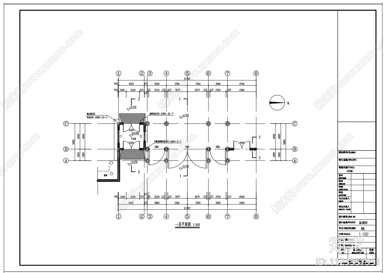 仿古歇山顶大门建筑施工图下载【ID:1123357951】