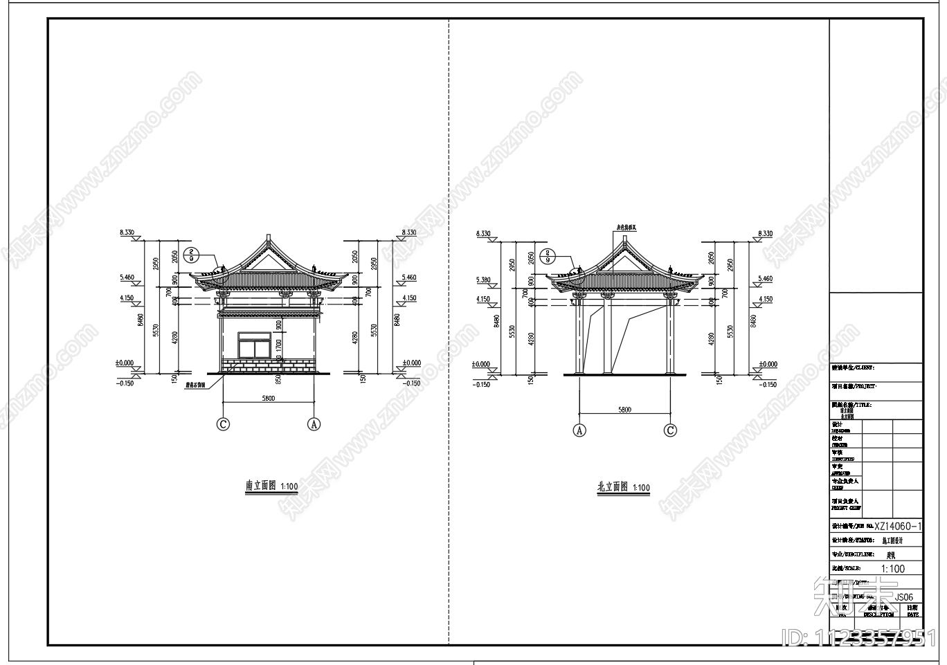 仿古歇山顶大门建筑施工图下载【ID:1123357951】