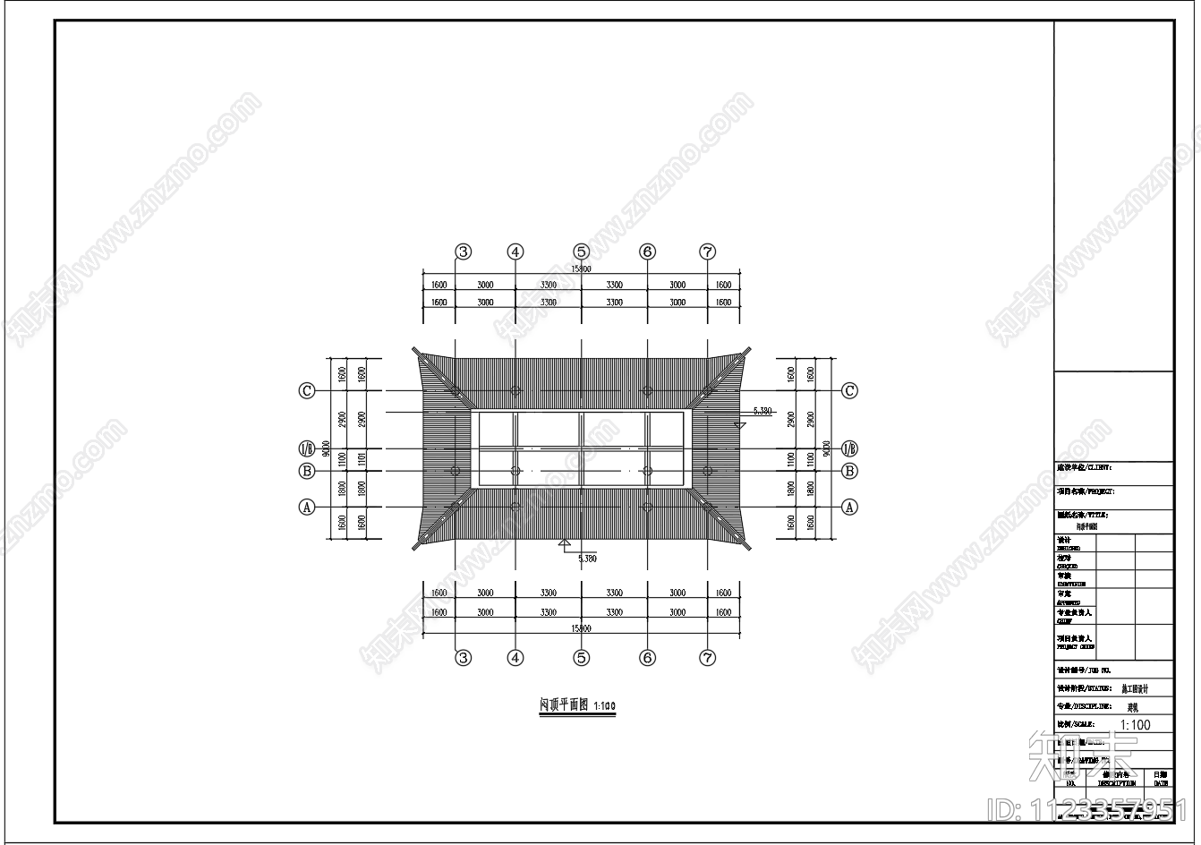 仿古歇山顶大门建筑施工图下载【ID:1123357951】