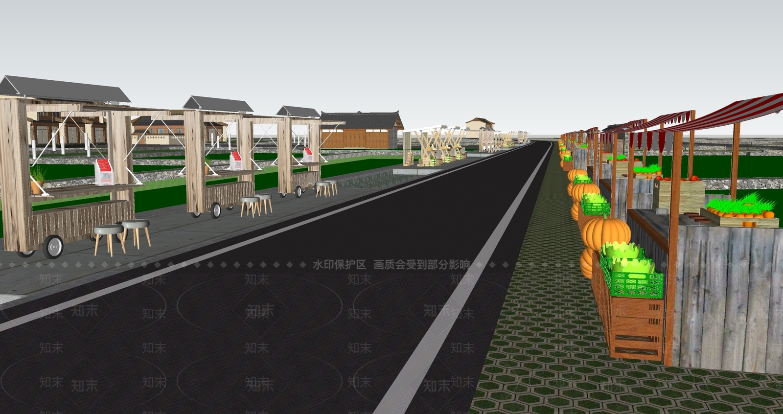 新中式乡村田园集市SU模型下载【ID:1123370366】