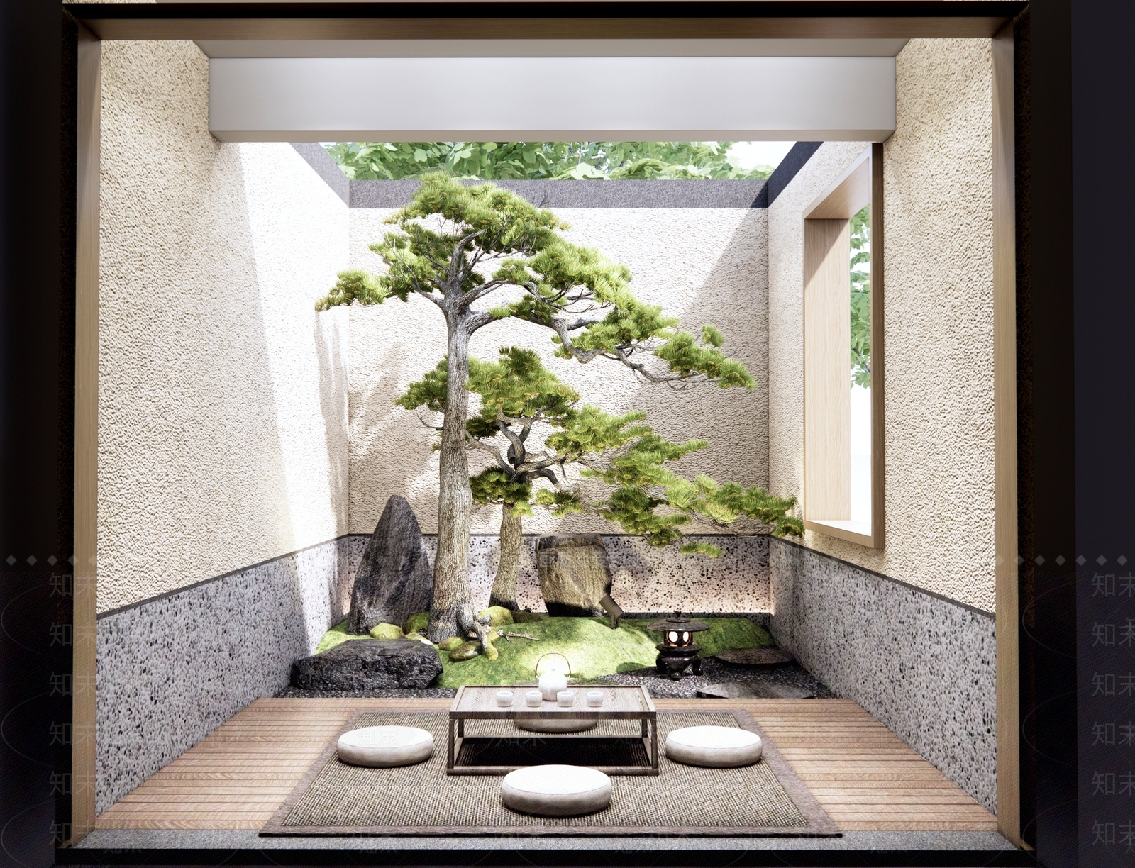 新中式茶室庭院造景3D模型下载【ID:1123372511】