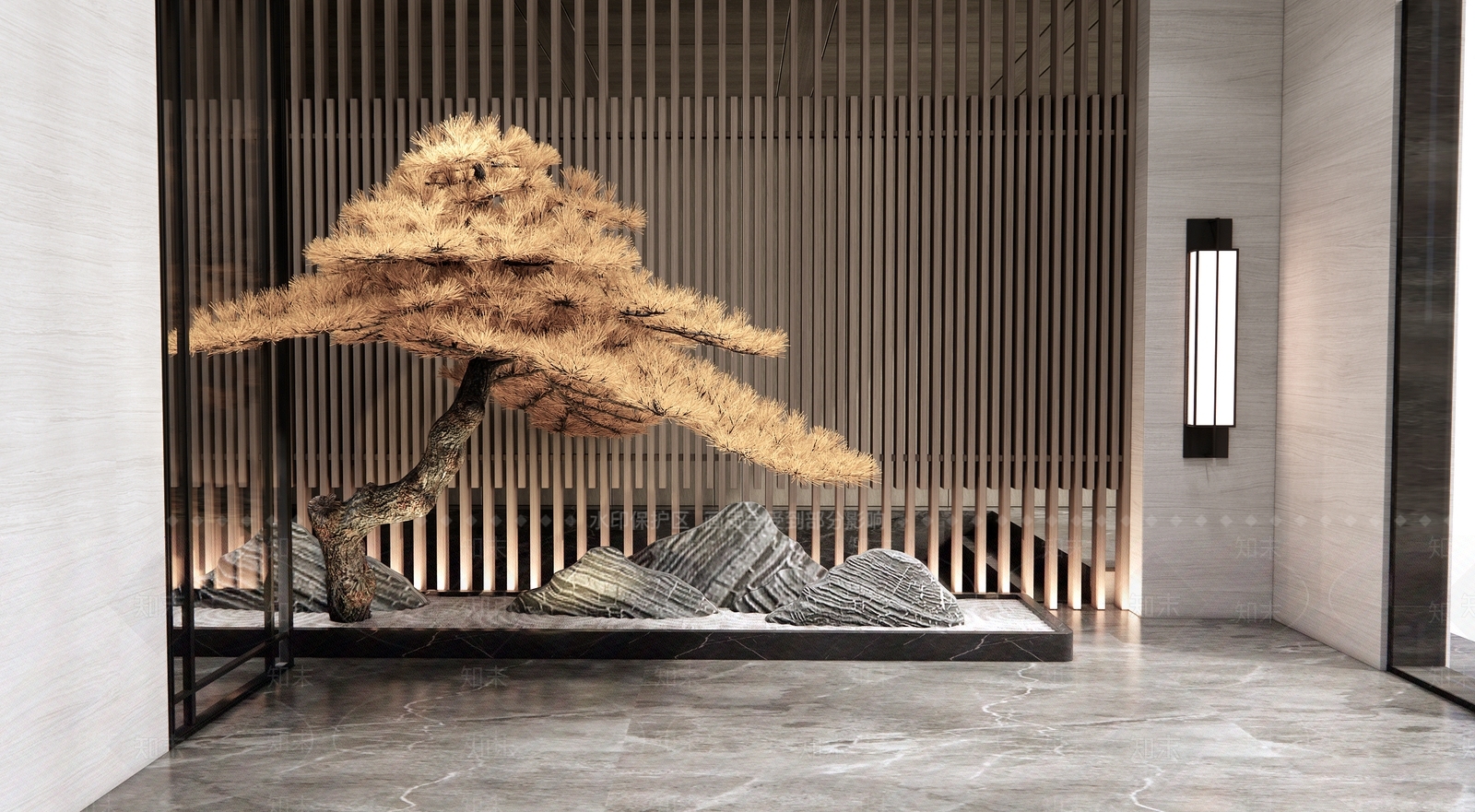 新中式松树石头景观造景3D模型下载【ID:1123373770】