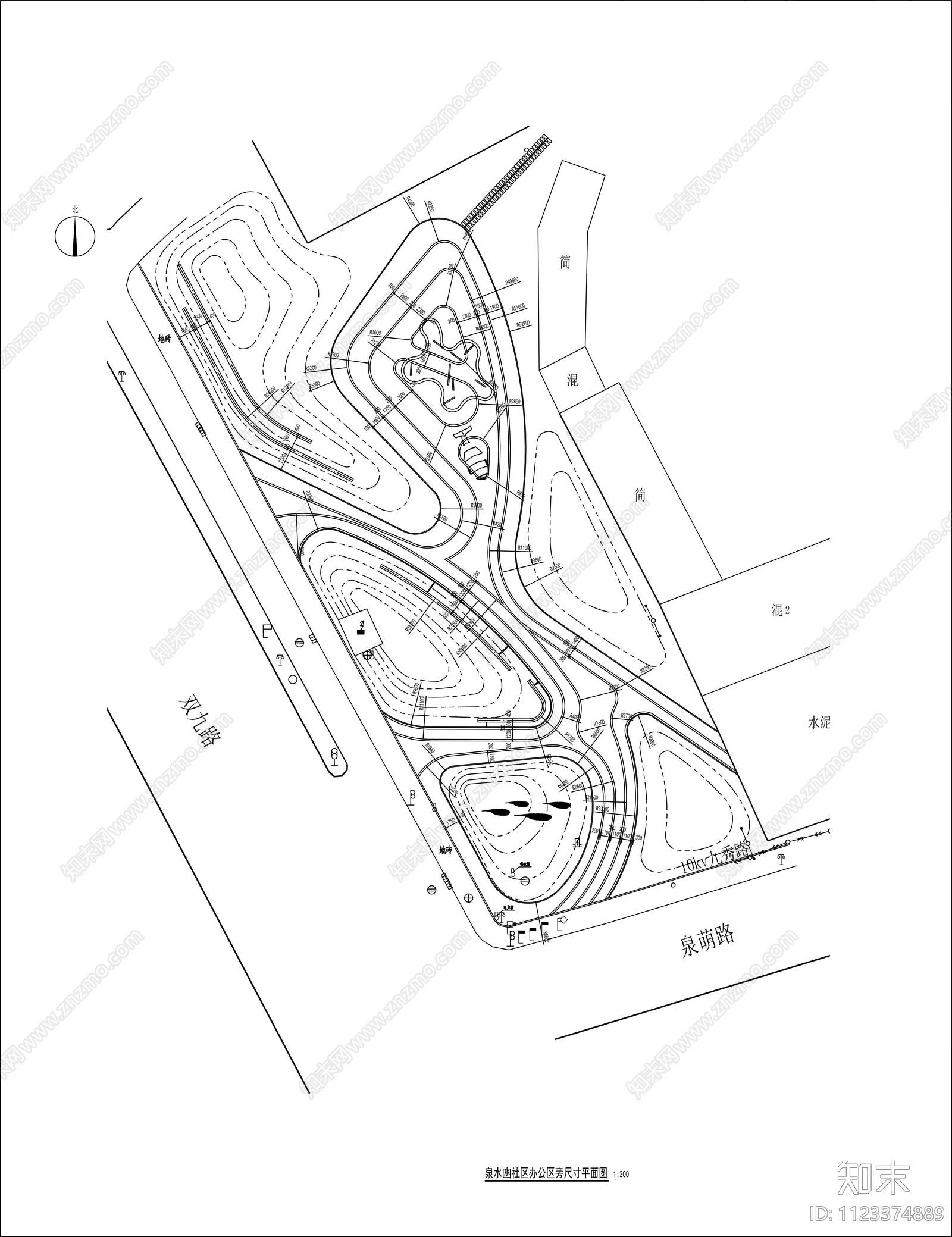 社区公园设计平面图cad施工图下载【ID:1123374889】