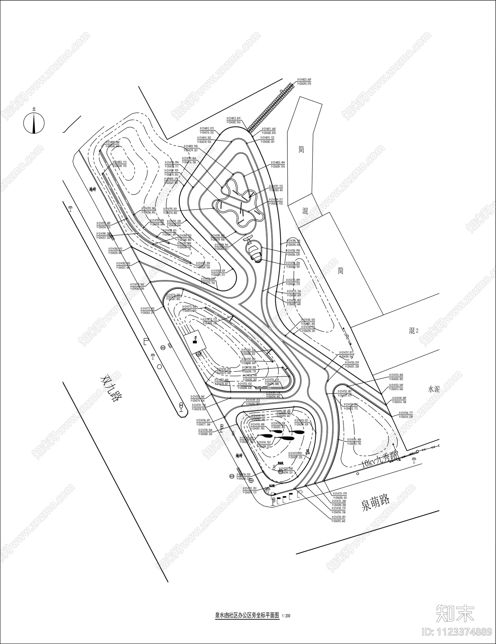 社区公园设计平面图cad施工图下载【ID:1123374889】