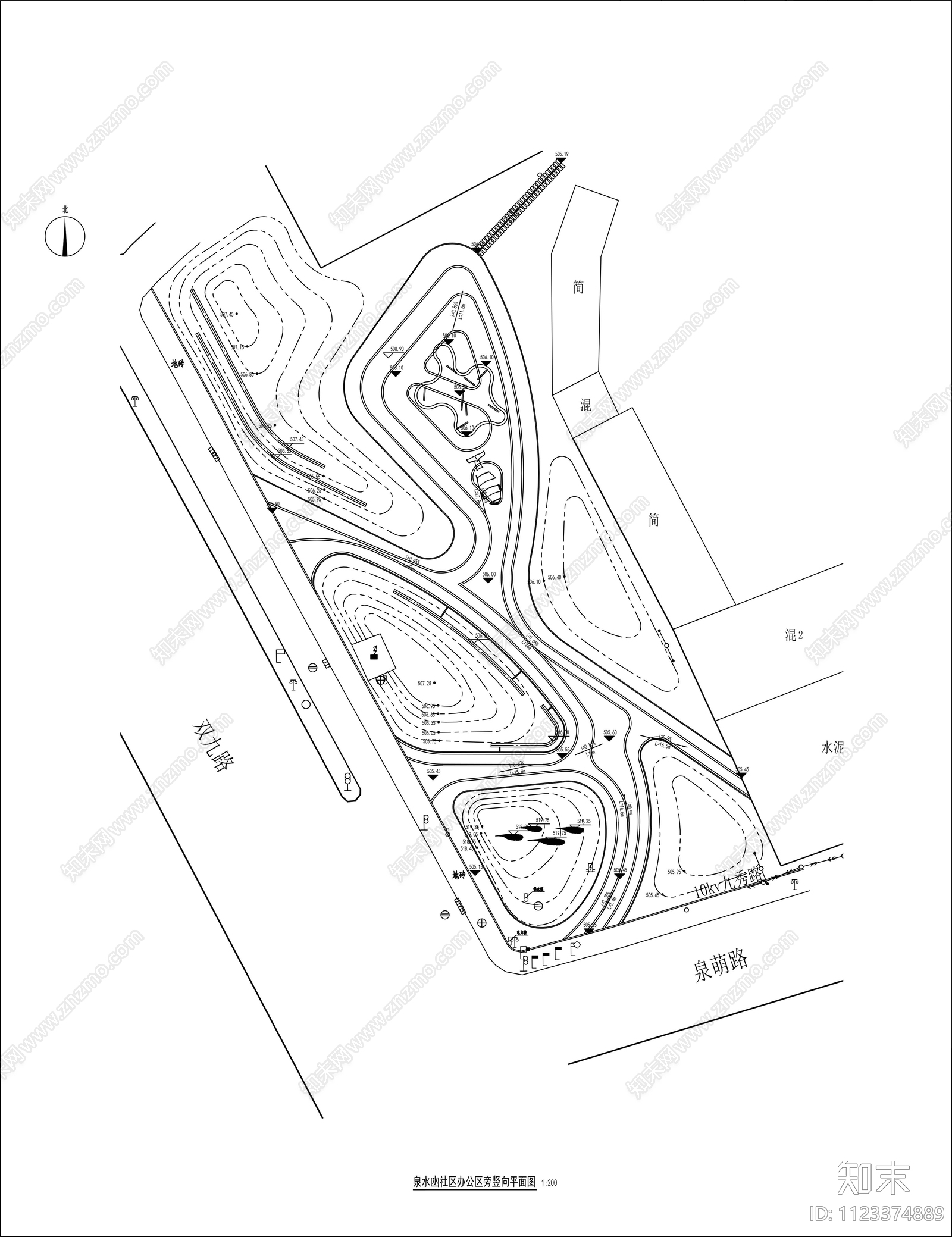 社区公园设计平面图cad施工图下载【ID:1123374889】