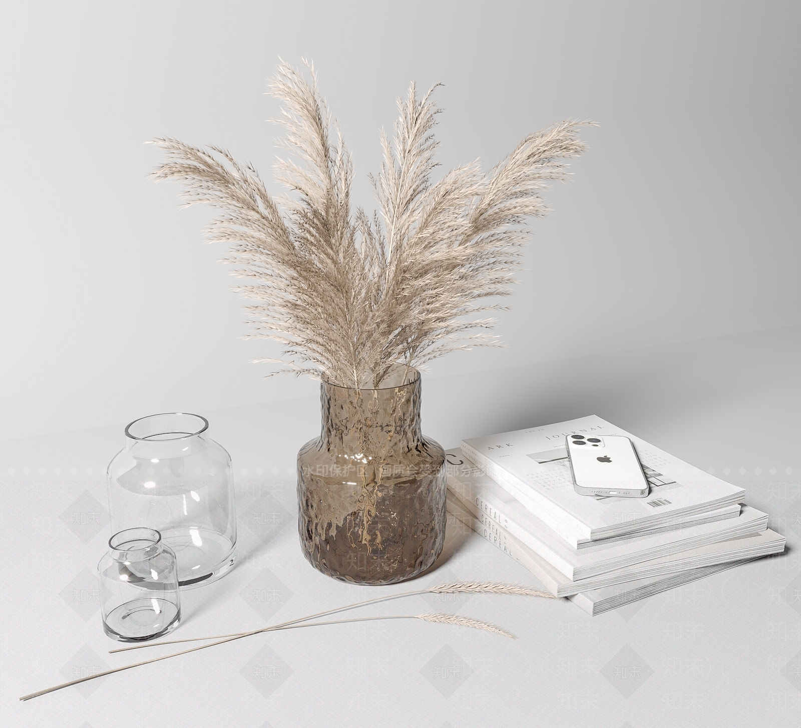 干花芦苇花瓶花艺3D模型下载【ID:1123375842】