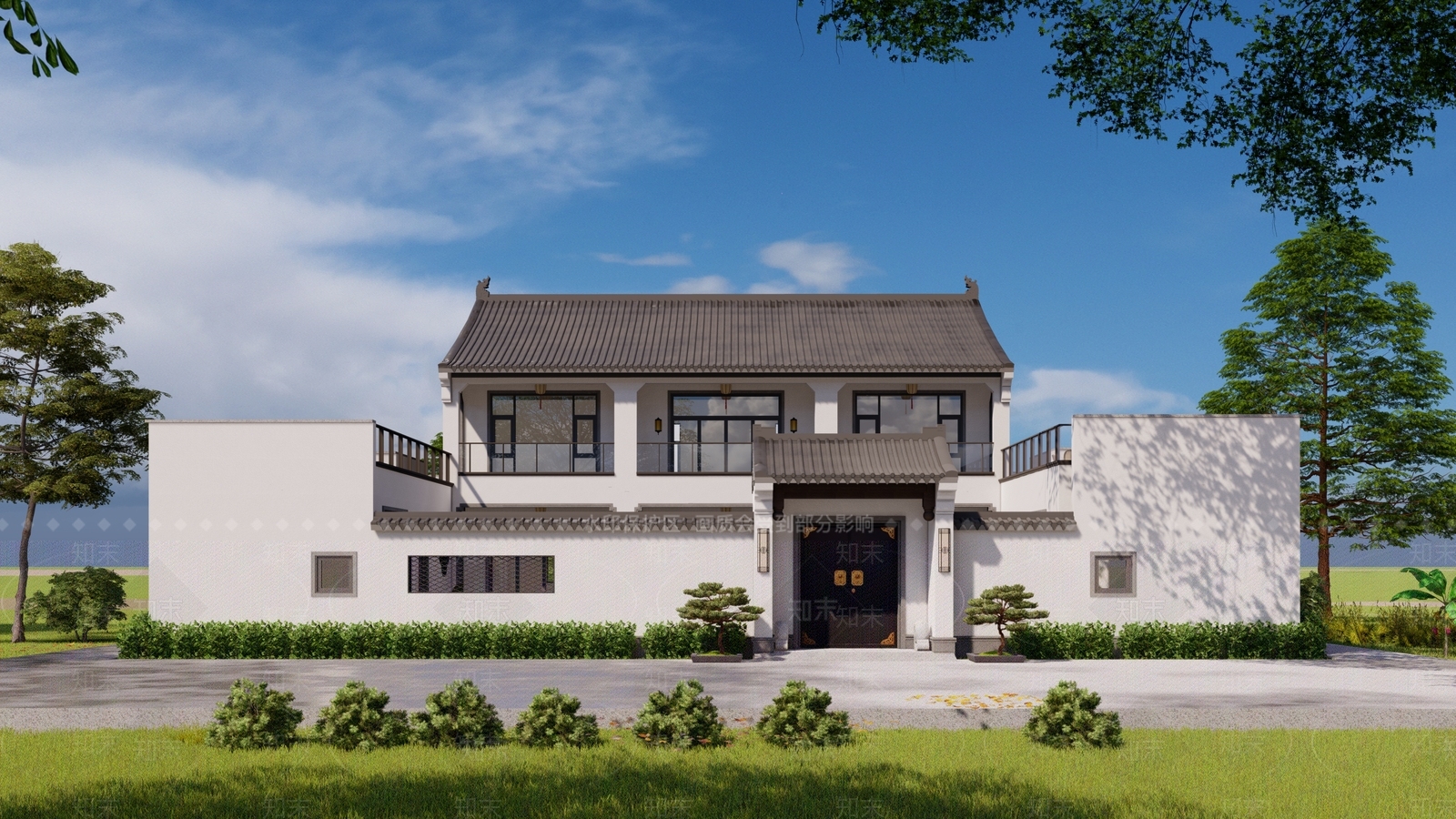 新中式二层四合院SU模型下载【ID:1123376093】
